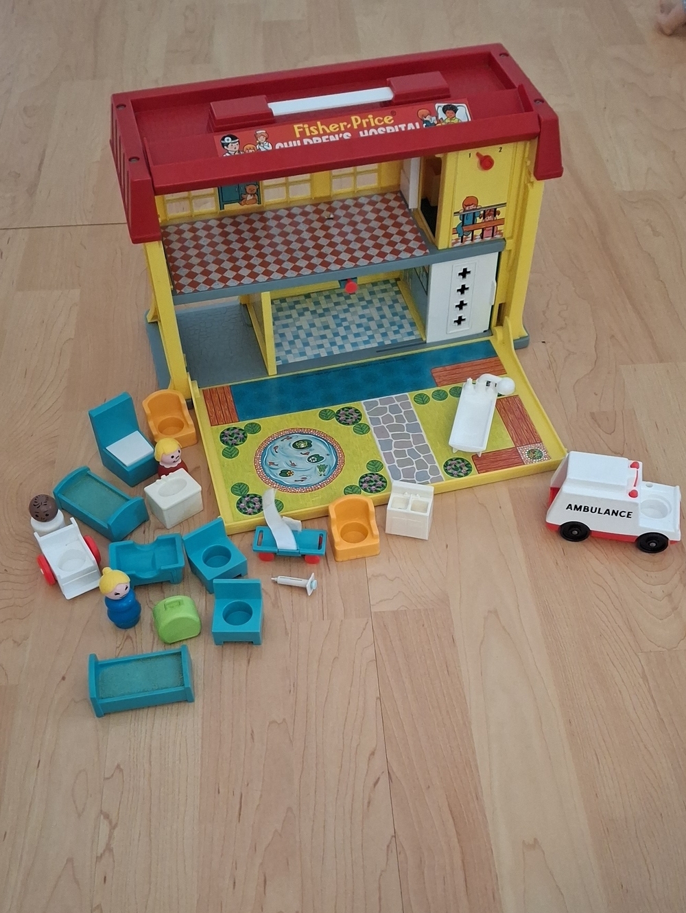 Vintage Fisher-Price Children's Hospital Playset with Ambulance & Accessories